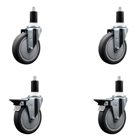 Service Caster 5'' Thermoplastic Rubber Wheel Swivel 1-3/8'' Expanding Stem Caster Set 2 Brakes, 4PK SCC-EX20S514-TPRB-2-PLB-2-138